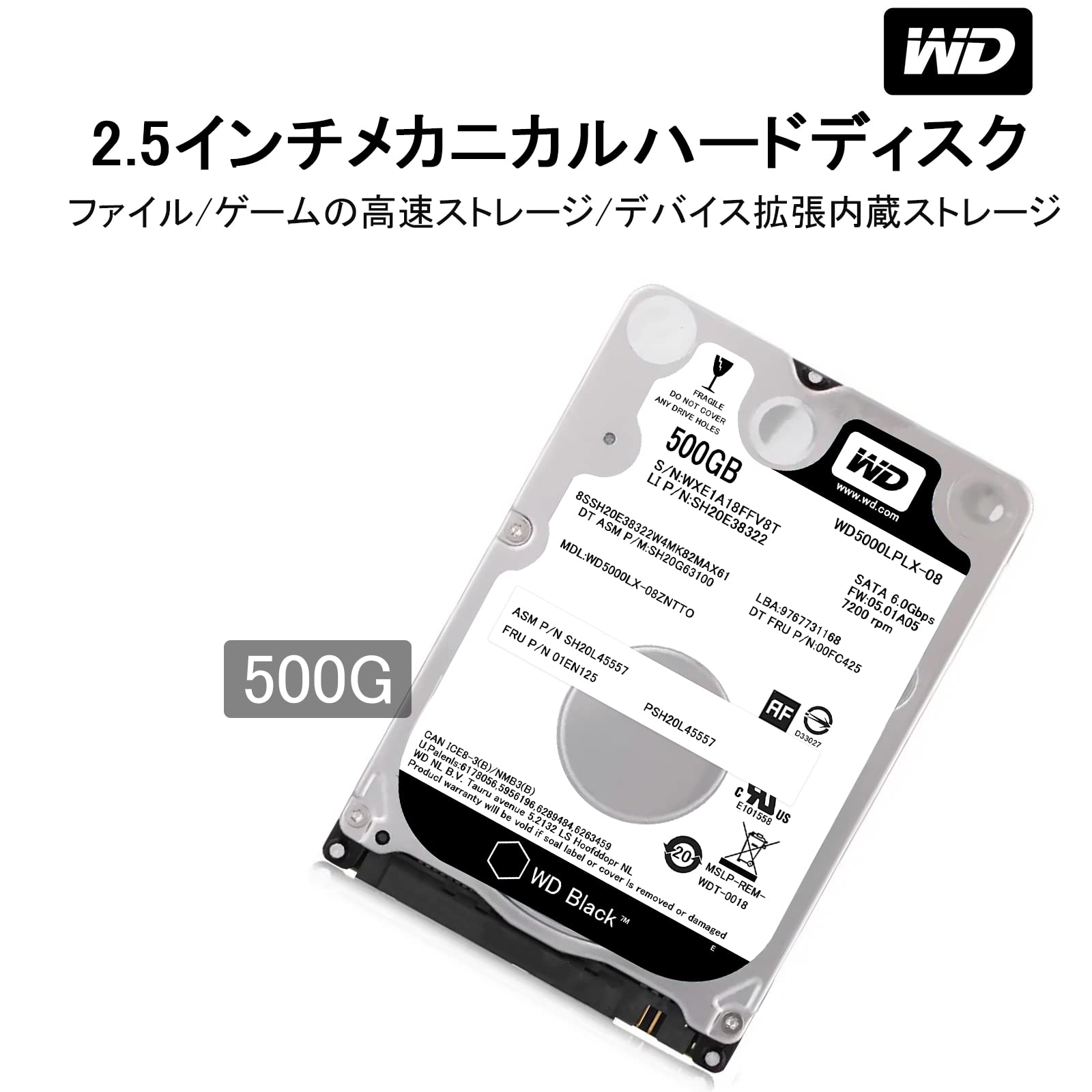 Refurbished HDD Western Digital HDD 500G Internal Hard Disk (2.5inch / SATA 3Gb/s / 7200rpm / 16MB / 6mm) 2.5 inch WD HDD 500GB Black Series WD5000LPLX-08, Desktop PC/Laptop HDD Internal Hard Disk
