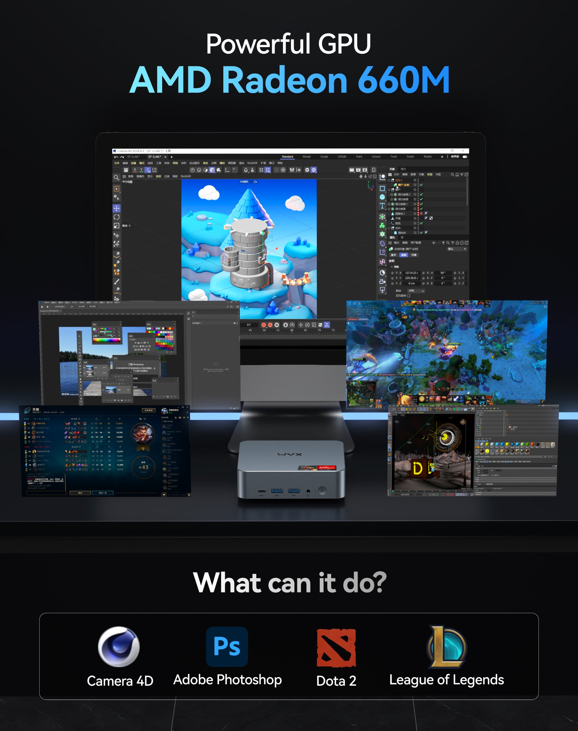 WVX mini PC AMD R5 6600H DDR5 32GB/1TB SSD 银色 支持VASA