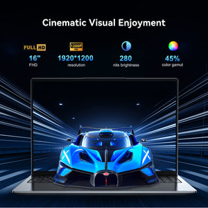 WVX 16 Inch Laptop [Win 11 / MS Office 2019 ] PC Notebook / Intel Celeron N100  Memory DDR4, 16GB,512GB /SSD 指纹解锁，立体扬声器