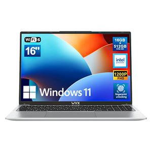 WVX 16 Inch Laptop [Win 11 / MS Office 2019 ] PC Notebook / Intel Celeron N100  Memory DDR4, 16GB,512GB /SSD 指纹解锁，立体扬声器