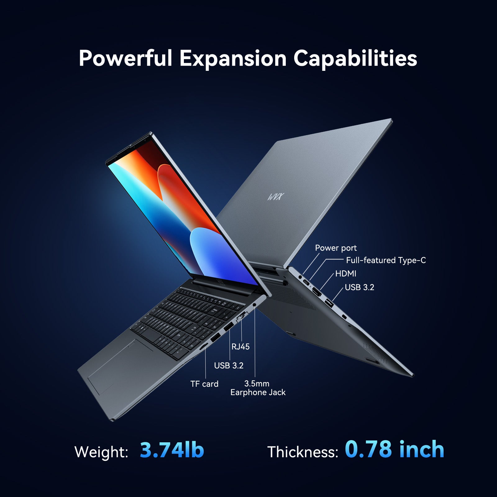 WVX 16 Inch Laptop [Win 11 / MS Office 2019 ] PC Notebook / Intel Celeron N100  Memory DDR4, 16GB,512GB /SSD 指纹解锁，立体扬声器